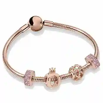 

100% 925 sterling silver zt0246 gold rose flashing the elegant charm frizzy crown bracelet feminine set original