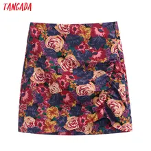 Tangada, женские плиссированные мини юбки с принтом розы, faldas mujer, на молнии, Женская Сексуальная короткая юбка, для девушек, BE188