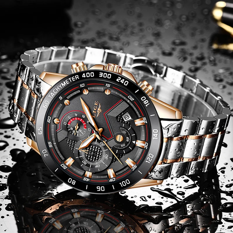 LIGE новые деловые мужские часы лучший бренд класса люкс из нержавеющей стали водонепроницаемый спортивный хронограф кварцевые часы мужские