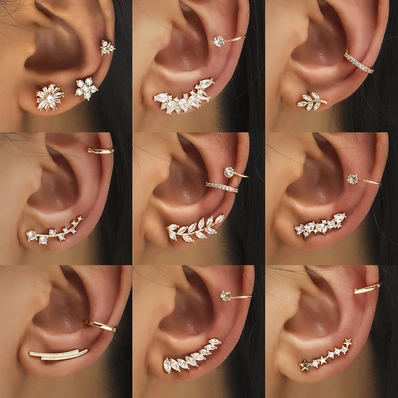 bohemios Punk Helix cartílago para mujer, joyería sin Piercing para mujer, brazalete de oreja de hoja, Clip de envoltura, aretes de cristal, regalos|Aretes| - AliExpress