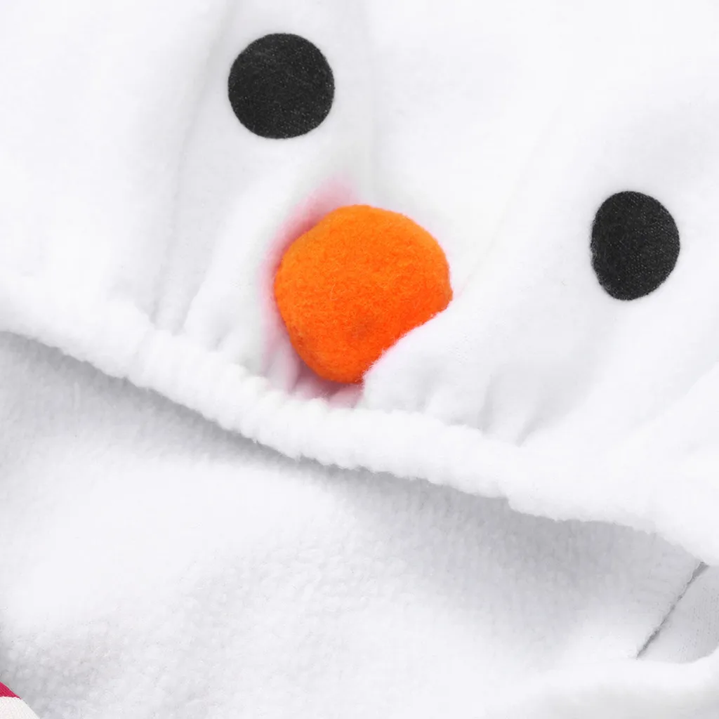 Зимние рождественские костюмы снеговика для новорожденных мальчиков и девочек, флисовый комбинезон с капюшоном и длинными рукавами+ шарф наряды# g4