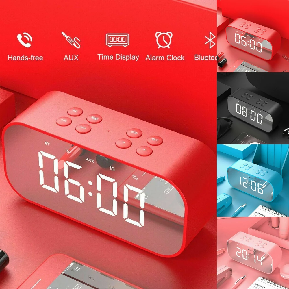 Хит, Bluetooth динамик с fm-радио, светодиодный зеркальный будильник, часы с сабвуфером, музыкальный плеер, повтор, настольные часы, портативные зеркальные MP3