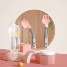 Vajilla infantil para niños, juego de tenedor y cuchara, cuchara giratoria flexible, PP, suministros de alimentación y entrenamiento