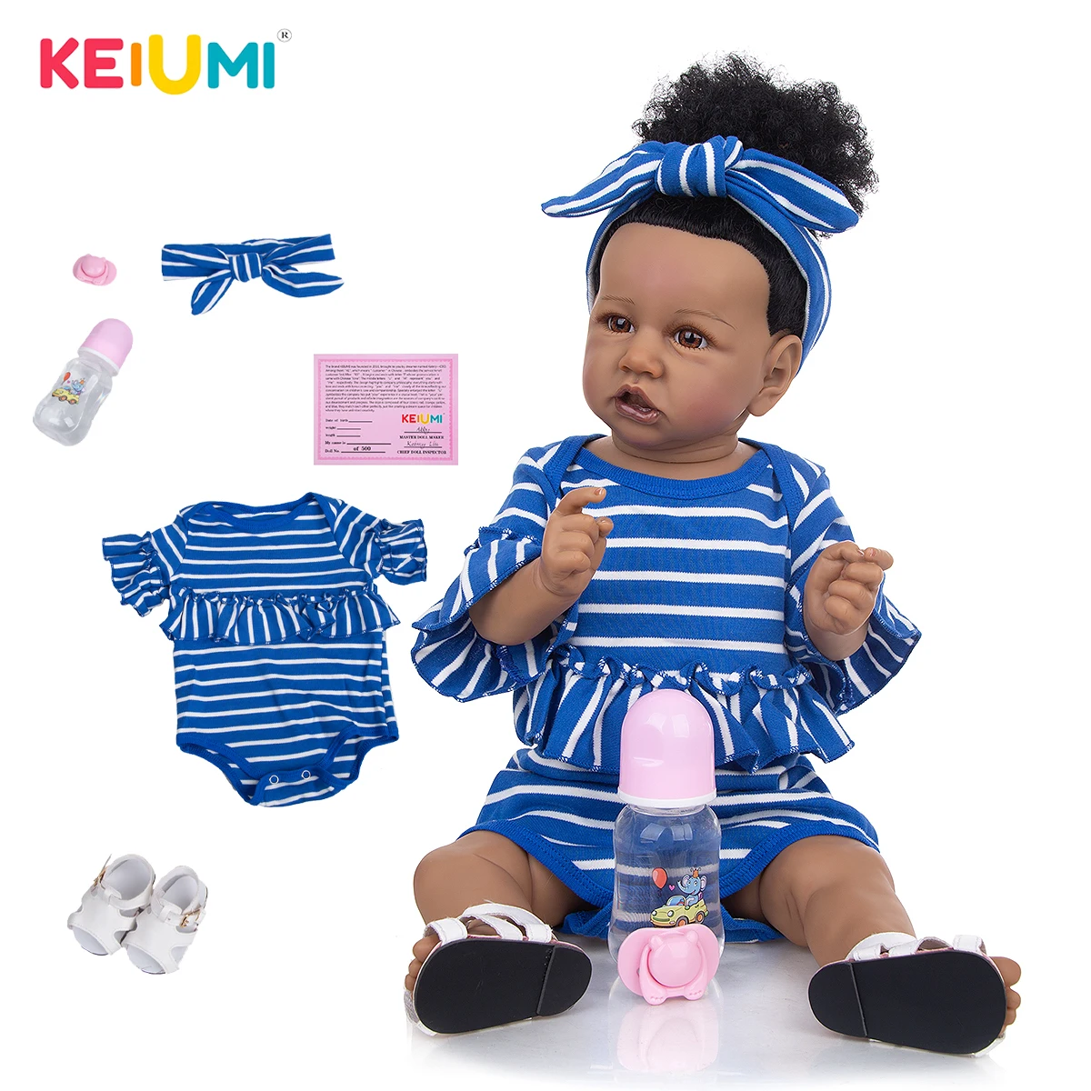 22'' Reborn Baby Girl Doll Full Body Vinyl Silicone African American Black  Bath