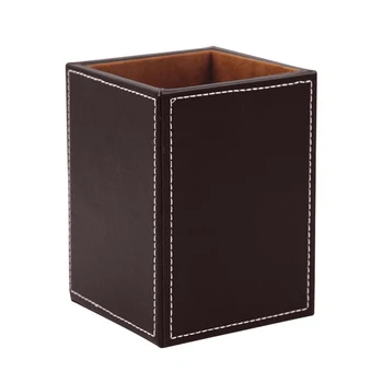 

Home Solid Craft Square Single Pencil Container Pen Holder Multifunction PU Leather Stationary Gift Decoration Desk Organiser