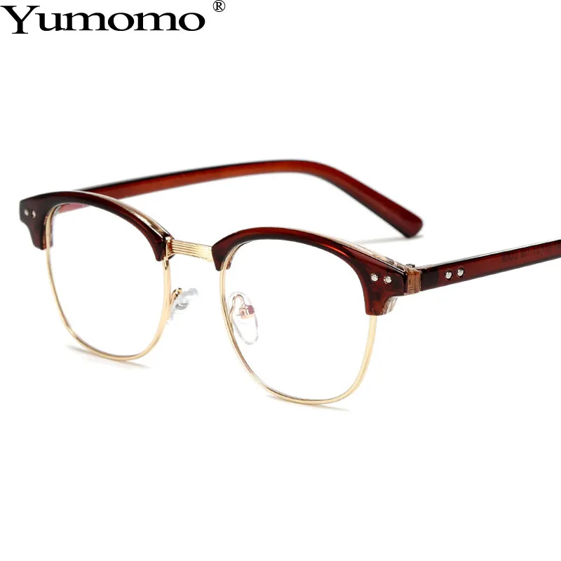 Классические оправа для очков в стиле ретро для женщин, оправа для полурамки, Т-образная металлическая модная леопардовая плоская зеркальная UV400 Женские оправы для очков