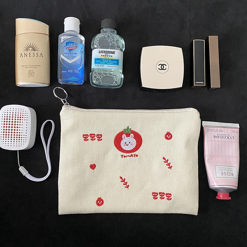 Women Canvas Cosmetic Bag Cute Embroidery Makeup Bags Girls Lovely Cloth Wallet Cotton Zipper Purse Storage Organizer Pencil Bag 3
