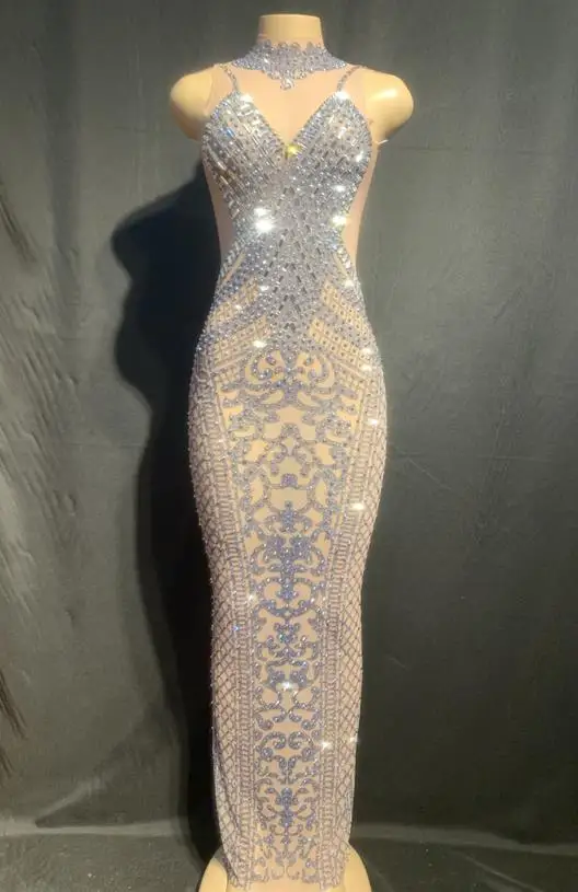 Dress Женское сексуальное Сетчатое платье для ночного клуба, мигающие стразы, прозрачное платье для дня рождения, одежда для бара, выпускного бала, танцевальное платье - Цвет: Dress