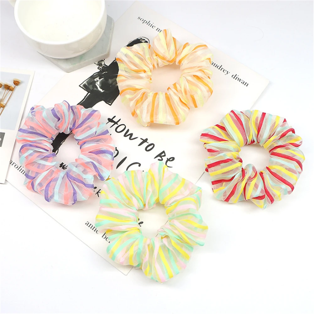 

1 pcs Fashion Colorful Elastic Hair Bands Korea Stripe Hair Scrunchie Women Girls Headwear Ponytail Holder Hair Accessories New Arrive