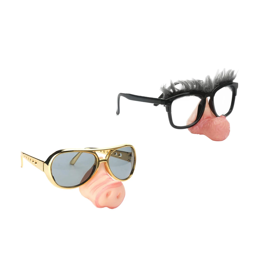 Set of 2pcs Funny Pig Nose Big Nose Gray Eyebrow Sunglasses Holiday Party Dressing up Costume Photo Props
