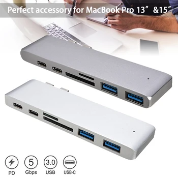 

7-in-1/6-in-1 Dual Type-C to 4K HDMI Hub Card Reader Adapter SD/TF Cards Reading Aluminum Alloy Housing For MacBook Pro