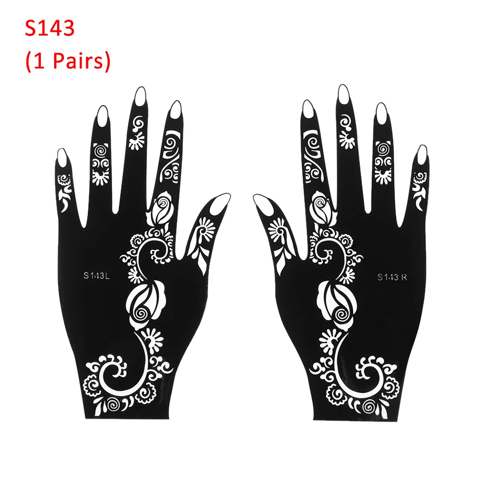 S143 (1 Pairs) Хит, 1 пара, хна, трафарет для татуировки, набор для женщин, временное боди-арт, индийский Менди, Самоклеющиеся татуировки, шаблоны для ручной росписи - Цвет: S143 (1 Pairs)