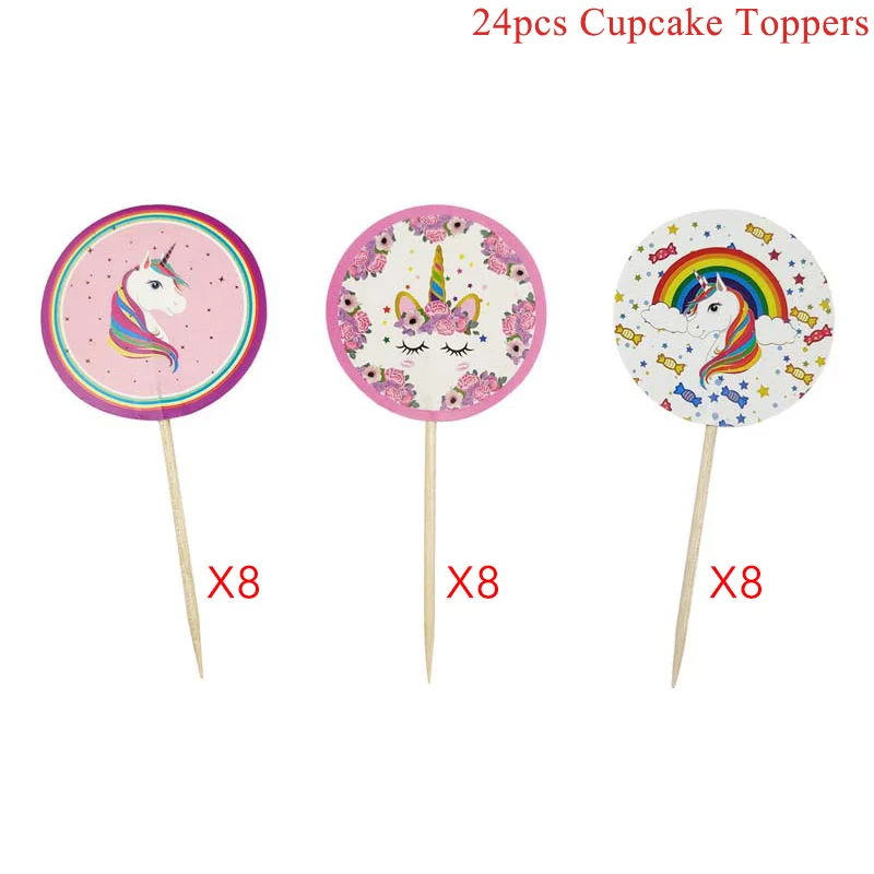 24pcs Unicorn 04 Радуга Единорог обертки для кексов торт Топпер Единорог День Рождения украшения для торта для вечеринки детский душ Единорог вечерние принадлежности - Цвет: 24pcs Unicorn 04