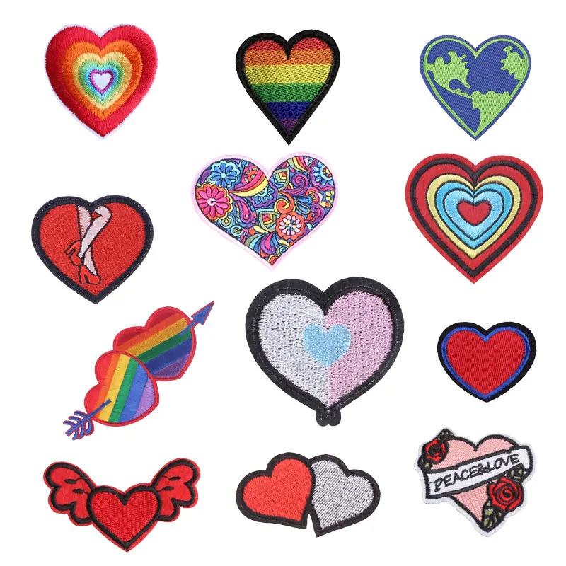 

Colorful Love Patch for Clothing Iron on Embroider Sewing Heart Applique Cute Fabric DIY Apparel Patches Accessories Decoration