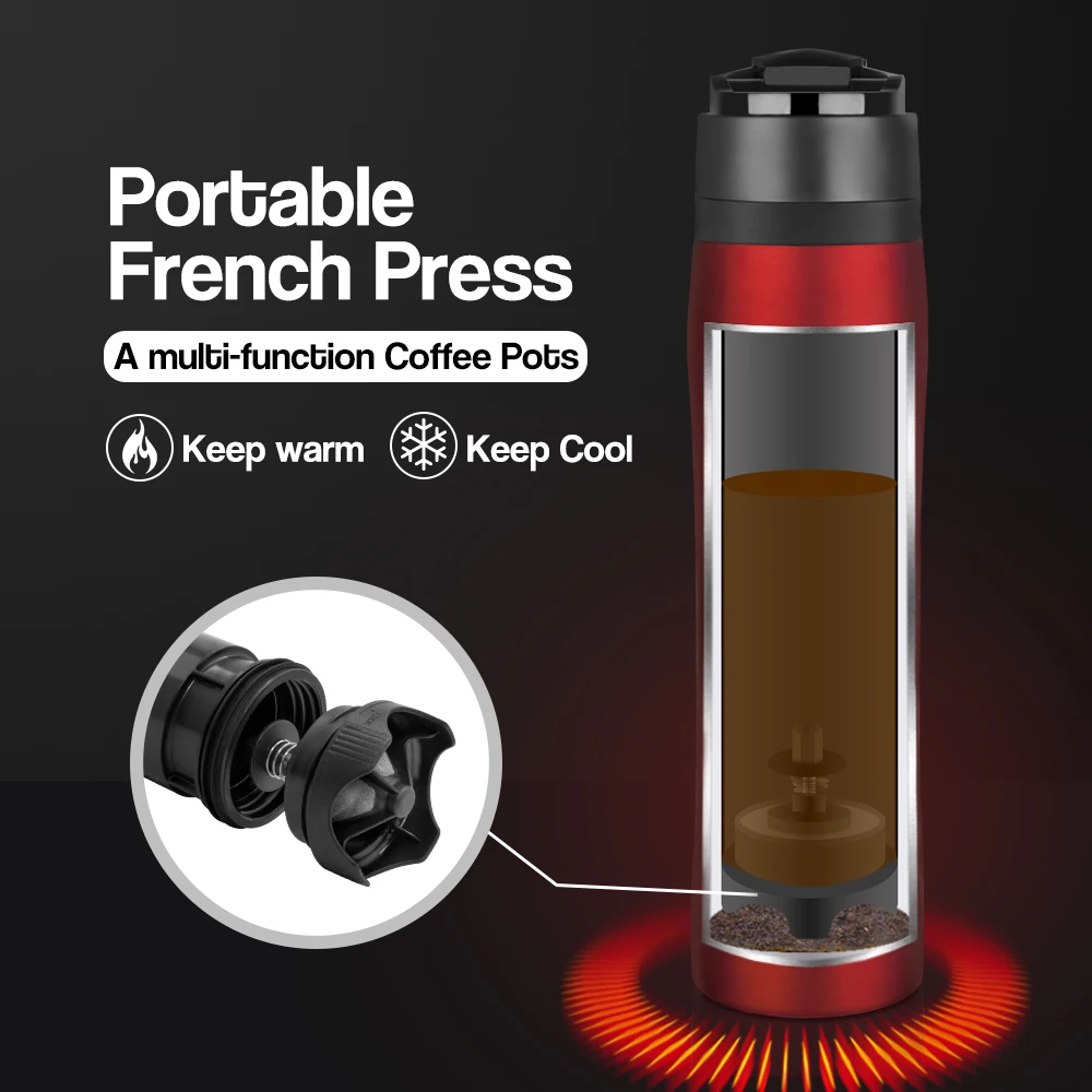 Prensa Francesa Portátil Dupla Isolamento Térmico Armazenamento Frio Viagem Ao Ar Livre Garrafa De Aço Inoxidável Cafeteira_voghion.com