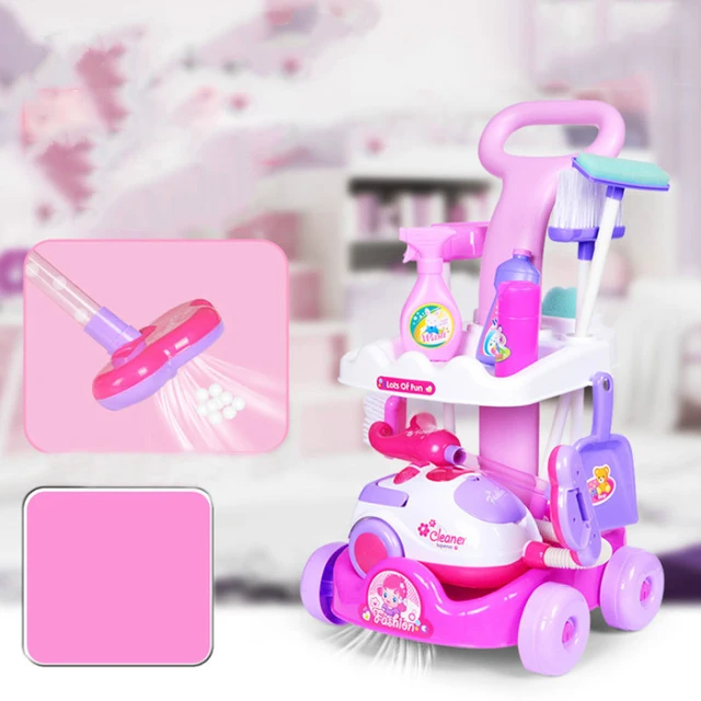 2022 New 1 Pcs/set Pretend Play Toy Simulation Vacuum Cleaner Cart Cleaning Dust Tools Baby Kids Play House Doll Accessories Toy 2