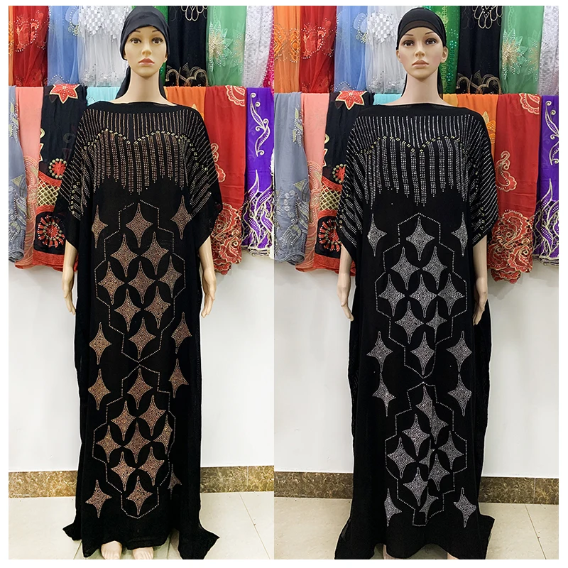New African Diamond Long Dashiki Summer Flower Design Black Dress with Scarf For Lady clothes 120# | Тематическая одежда и