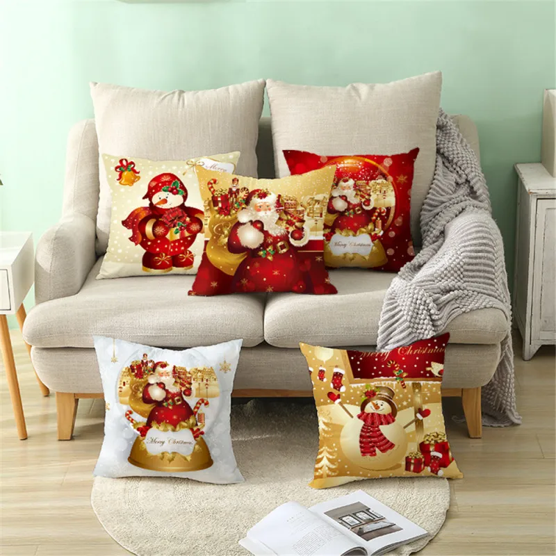 

Fuwatacchi Merry Christmas Cushion Cover Cartoon Snowman Pattern Throw Pillow Covers for Couch Home Decor Pillowcase 45x45cm