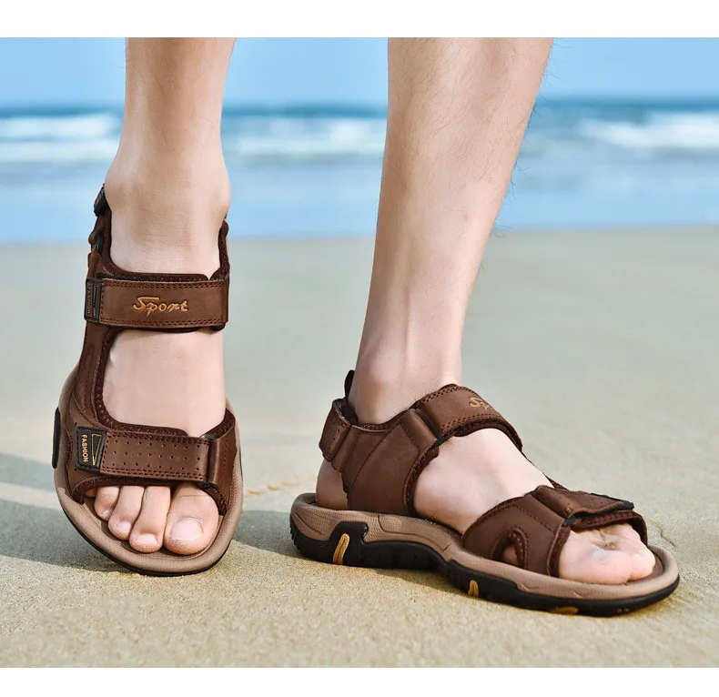 Summer New Style Genuine Leather Sandals Men Full-grain Leather Sandals Casual Outdoor Sandals