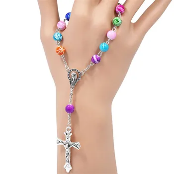 

12pcs Beads Color Catholic Rosary Bracelet Pocket Auto Rosary Car Rosary Cross Pendant St. Benedict Charms