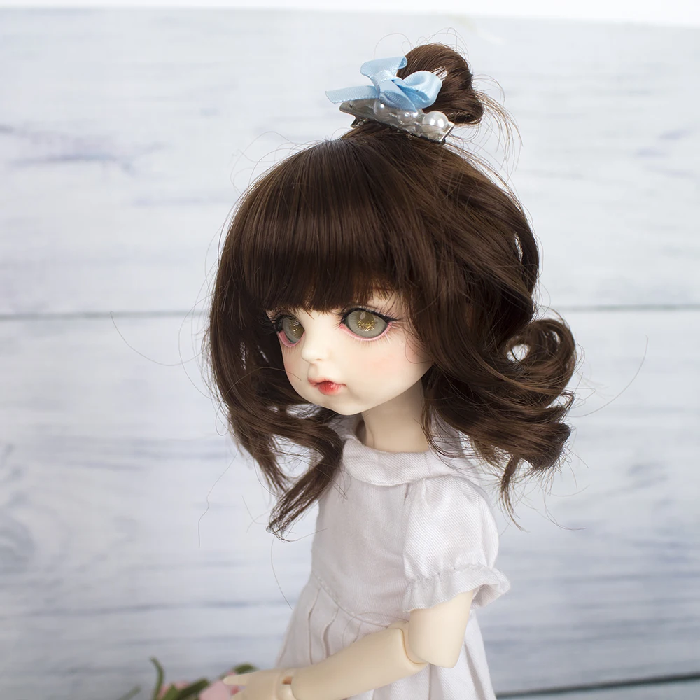 Muziwig коричневый прекрасный короткий кудрявый челка 1/6 BJD парики из мягкого волокна для кукол волос - Цвет: soft fiber