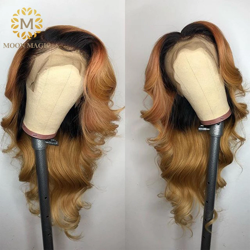 Ombre Wig Human Hair Pre Plucked Wavy Honry Brown 13x6 Deep Part Lace Front Human Hair Wig For Black Women 1b/30 Can Do 360 Bun