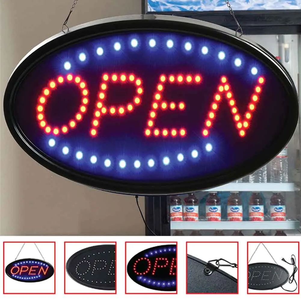 Business Store Florist Shops Practical Cafe Salon Bars Display Board PVC LED Open Sign Flashing Mode US Plug Advertising LIghts