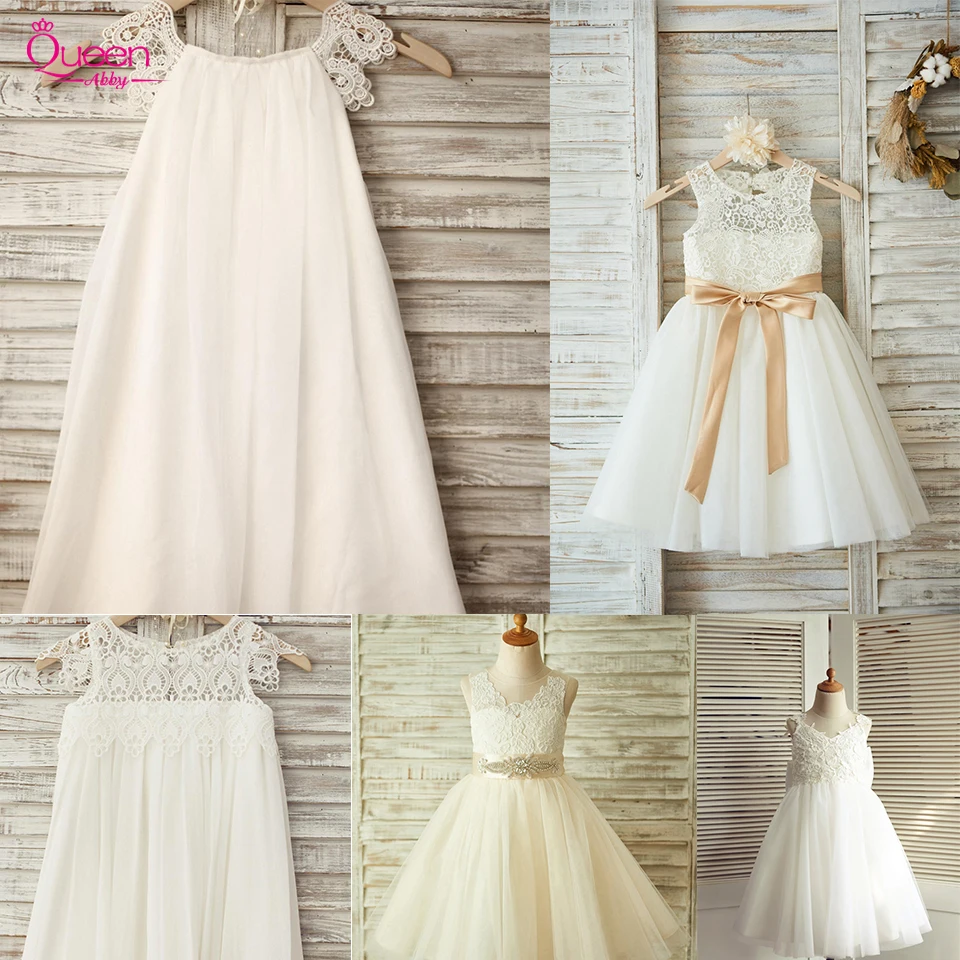 Белое платье А-силуэта для причастия 2019 простое Тюлевое кружевное с рукавами