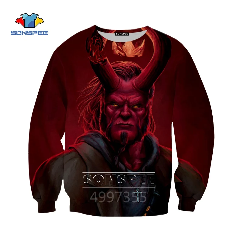 SONSPEE/забавная футболка «Hellboy» в стиле «Harajuku», толстовки, худи на застежке, 3D принт, для мальчиков и девочек, подростков, в стиле хип-хоп, детская одежда, X299