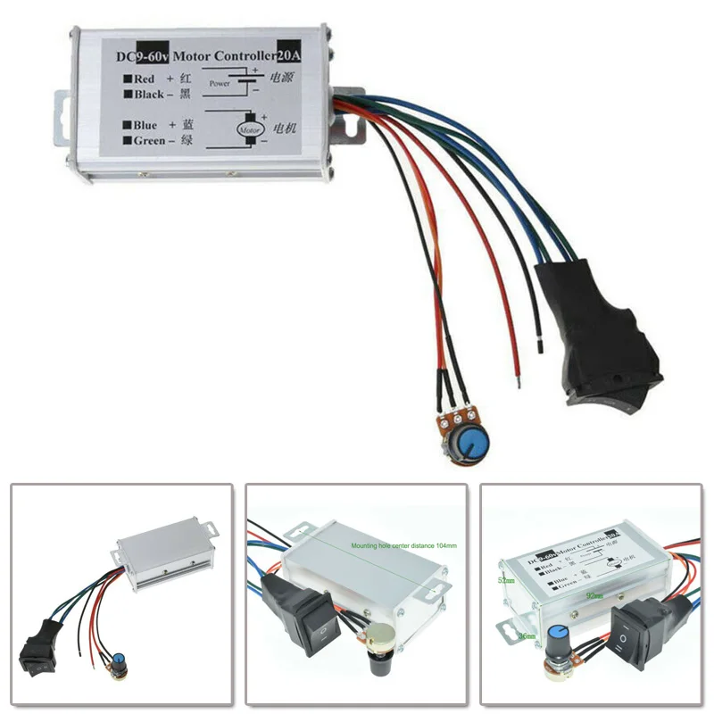 DC 9 V-60 V Max 20A PWM двигатель постоянного тока бесступенчатый переключатель управления переменной скоростью