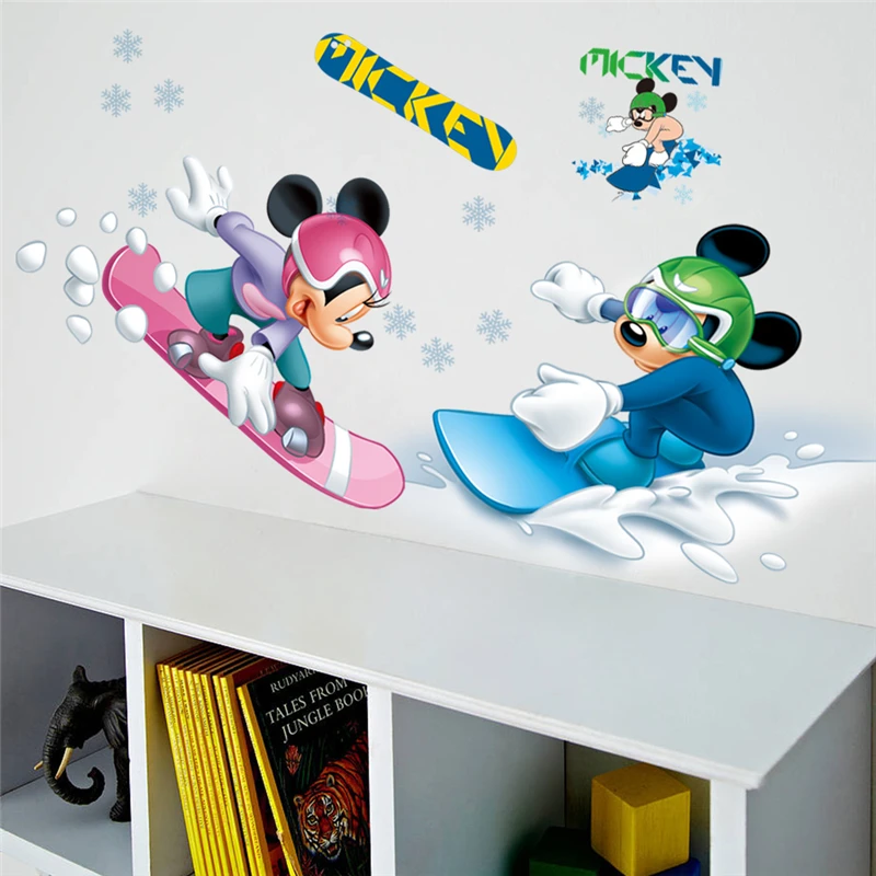 

disney mickey minnie go skiing wall decals kids rooms home decor cartoon wall stickers pvc mural art posters accessories