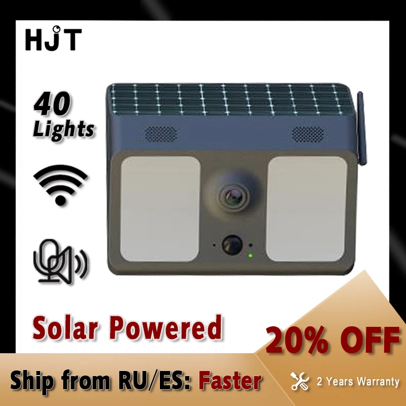HJT Solar IP Camera HD1080P Low Power two Way Audio 40 lights Night Vision Human Detection Garden Light WIFI Cameras Waterproof