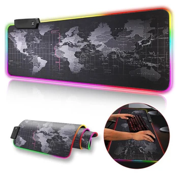 

New World Map Speed Locking RGB Gaming Mouse Pad Computer Keyboard and mouse pad Led Backlight XXL Surface Keyboard Pad Desk Mat