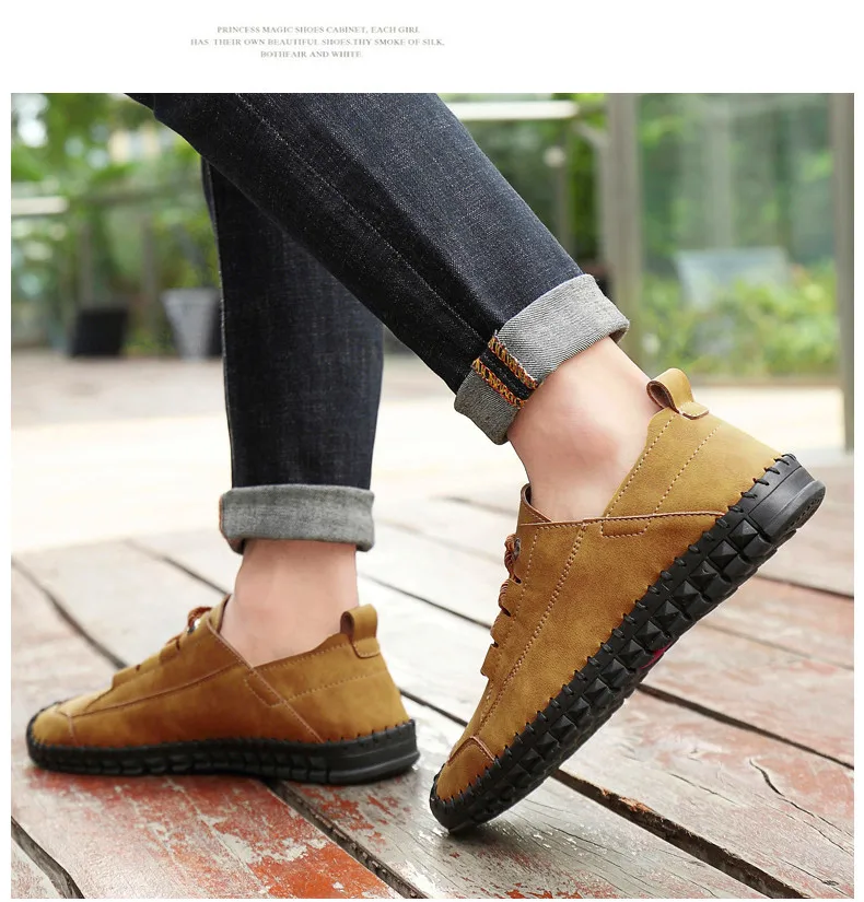 Men's luxury brand men's casual lace-up shoes soft-soled shoes hand-stitched rubber wear-resistant large size 38-46 men's shoes