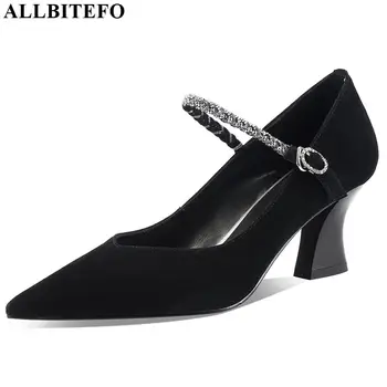 

ALLBITEFO fashion sexy genuine leather high heels Bright diamond lace high heel shoes spring women shoes