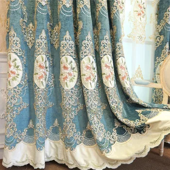 

New Europe Embroidered Floral Curtains For The Living Room Luxury Coffee Blue Purple Pink And Drapes Tulle Bedroom Kitchen