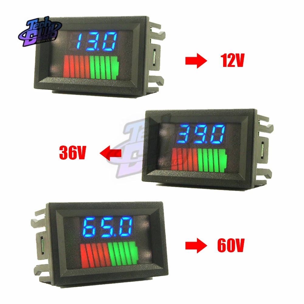 12 В/36 В/60 в 24 В/48 В/72 в 10 сегментный уровень батареи светодиодный двойной дисплей литиевая измеритель емкости аккумулятора индикатор заряда батареи тест батареи - Цвет: Blue 12V 36V 60V