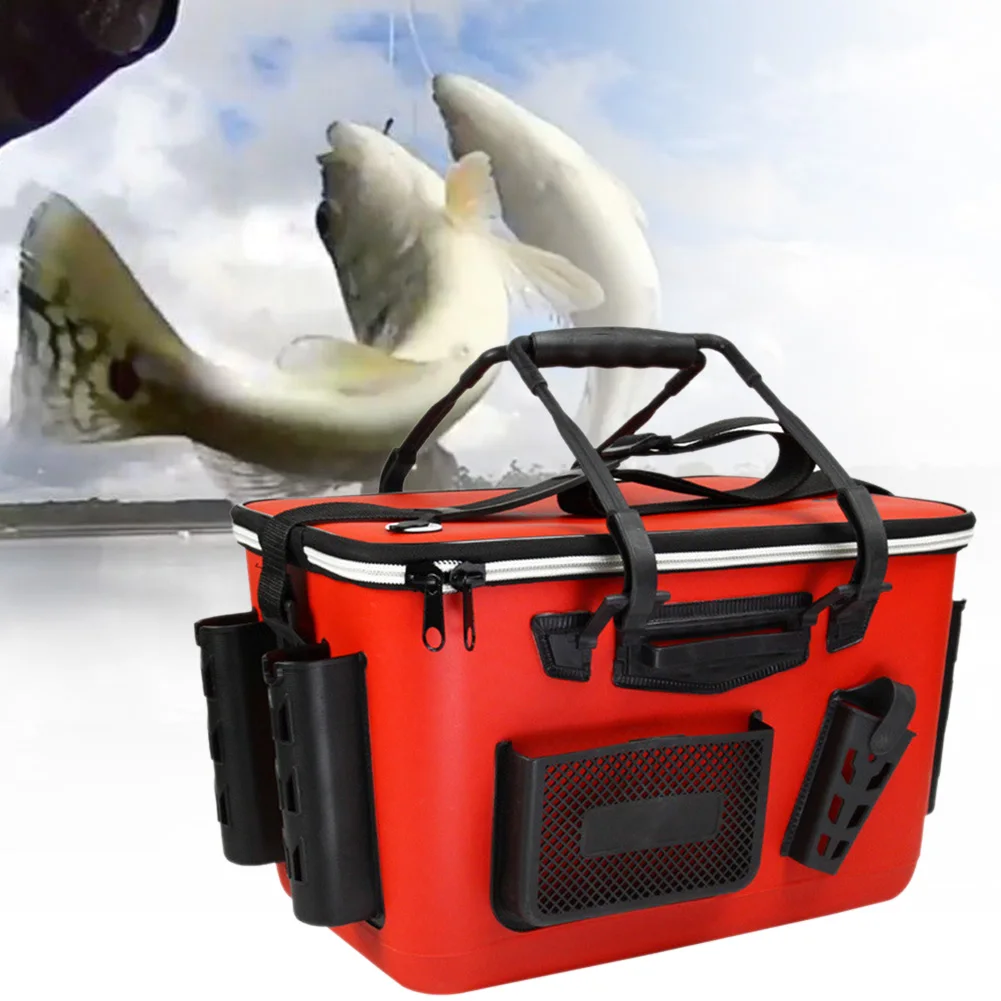Fishing Box Outdoor Mesh Pouch Multi Pockets Portable Tackle Storage Zipper Closure Thickened Shoulder Strap Large Capacity EVA