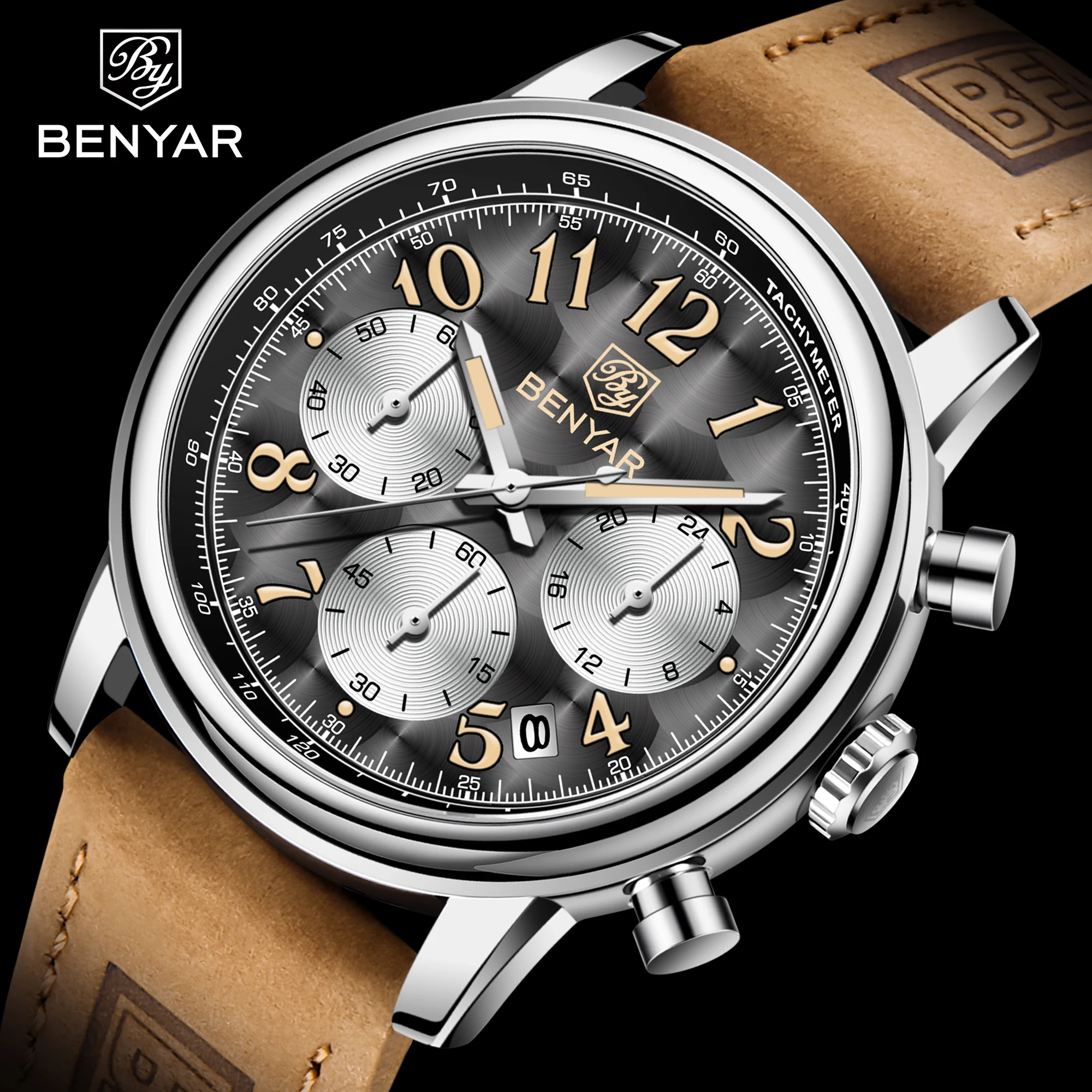 New BENYAR 2022 Luxury Men Quartz Wristwatch Sports Leather Military Watches 50ATM Waterproof Fashion Watch for Men reloj hombre