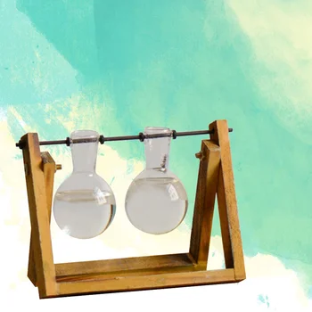 

Desktop Glass Planter Bulb Vase with Classic Solid Wooden Stand and Metal Swivel Holder for Hydroponics Plants Home Garden Weddi