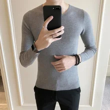 Простой Мужской Повседневный пуловер высокого качества из чистого хлопка с длинным рукавом Sim обтягивающий свитер модные большие размеры мужские свитера S-4XL