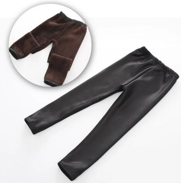 Женские леггинсы, однотонные теплые кожаные утолщенные штаны из искусственной кожи для женщин, детские леггинсы с эластичной резинкой на талии, брюки - Цвет: Черный