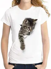  S-3XL 2022 Women 3D Cat Print White Soft Casual Lady T-Shirt Summer Short Sleeve Animal Round Neck Cheap Clothes Top Femme 