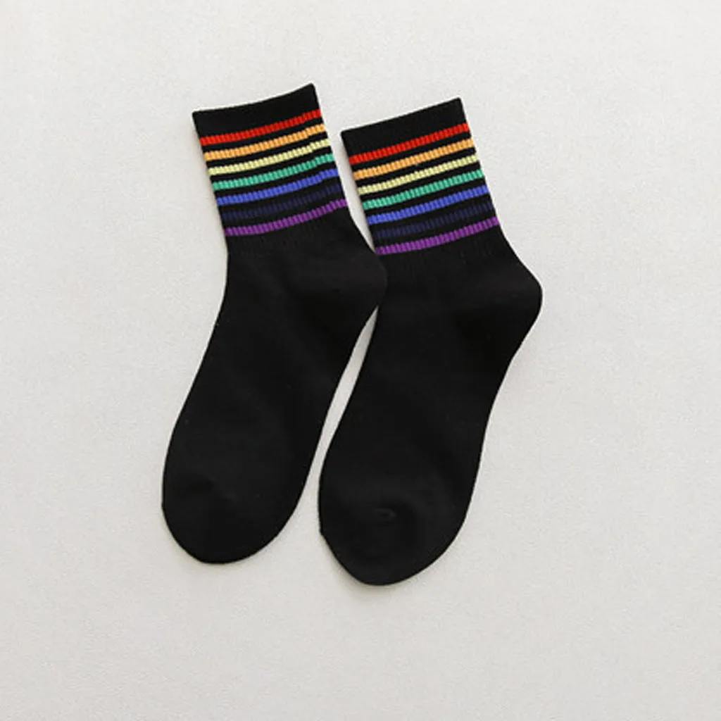 2 pairs of lovers wild rainbow striped cotton socks loaded deodorant sweat-absorbent warm casual sports office autumn winter new