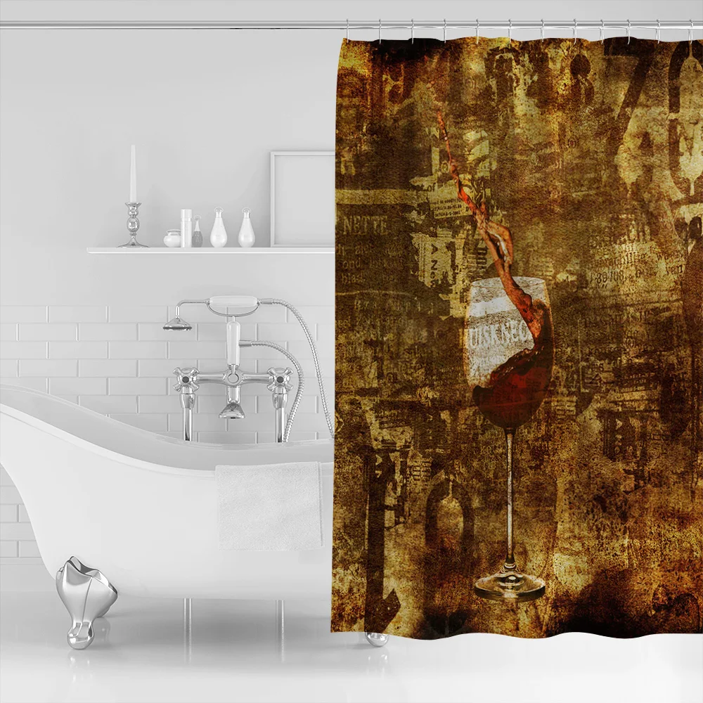 A Goblet Of Wine On A Vintage Mottled Background Polyester Fabric Shower Curtain