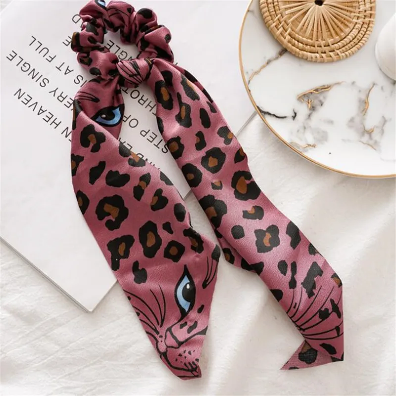 pink leopard print Эластичный женский шарф в стиле панк с конским хвостом, шикарные резинки для волос с леопардовым принтом, зимние ленты для волос со змеиным принтом - Цвет: pink leopard print