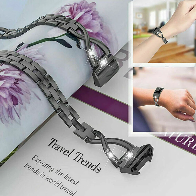 Модный женский ремешок-цепочка из нержавеющей стали для Fitbit Charge 2 3, металлический браслет, регулируемые ремешки, аксессуары