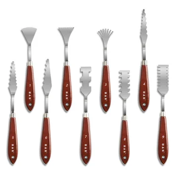

H & B 9-Piece Painting Knife Set - Versatile Stainless Steel and Wood Palette Knife Set for Mixing Paints, Thick Paint Applicati