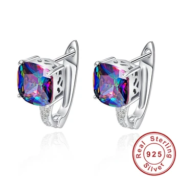 

New Fashionable Pierced Ear Cuff 925 Sterling Silver Earring Brand Fashion Jewelry for Women 6.8ct Rainbow Amethyst Stones