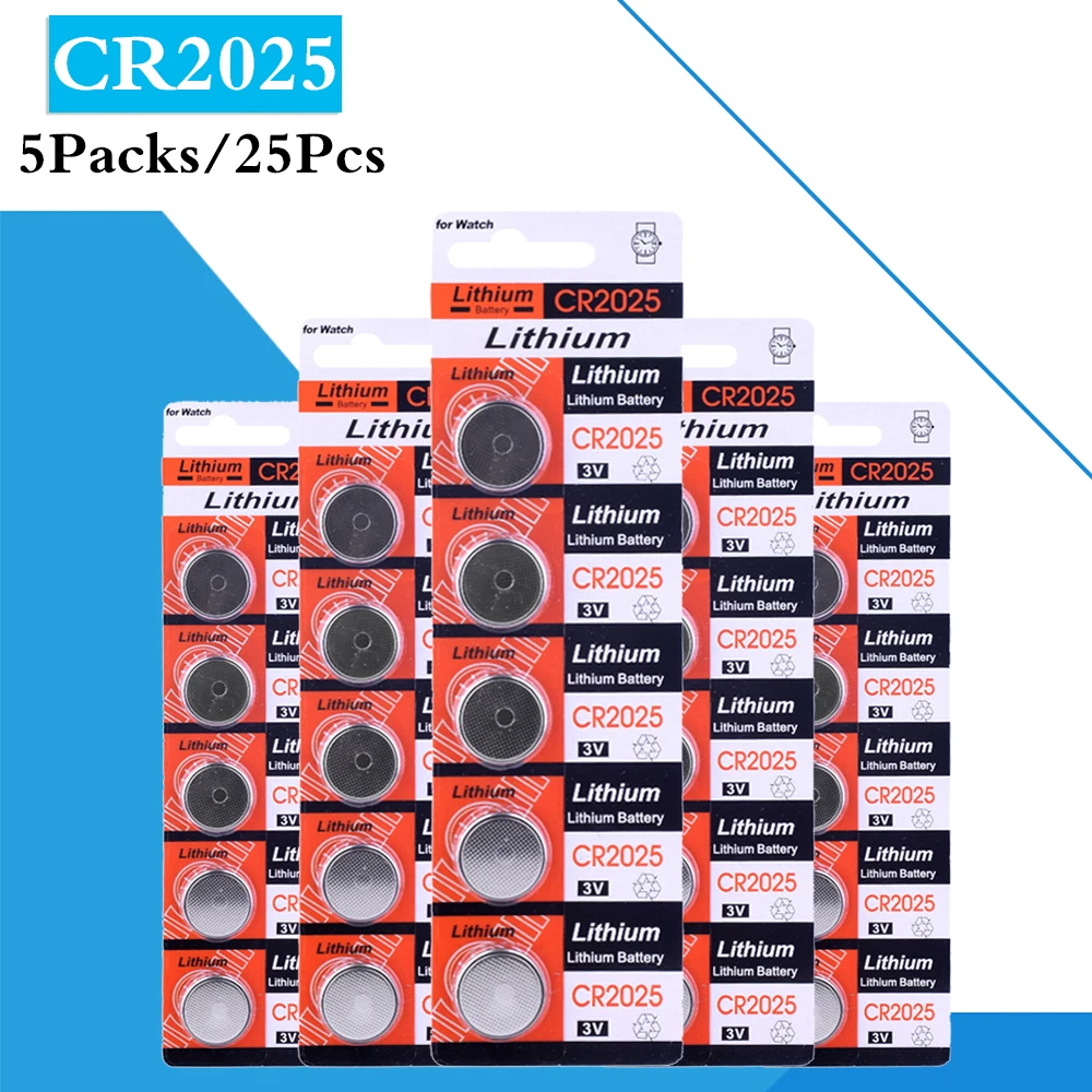 

25PCS/ 5 Pack CR2025 Button Batteries DL2025 BR2025 KCR2025 Cell Coin Lithium Battery 3V CR 2025 For Watch Electronic Toy Remote